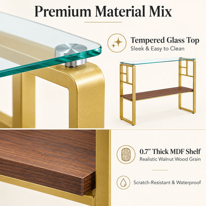 side table with metal frame and glass top