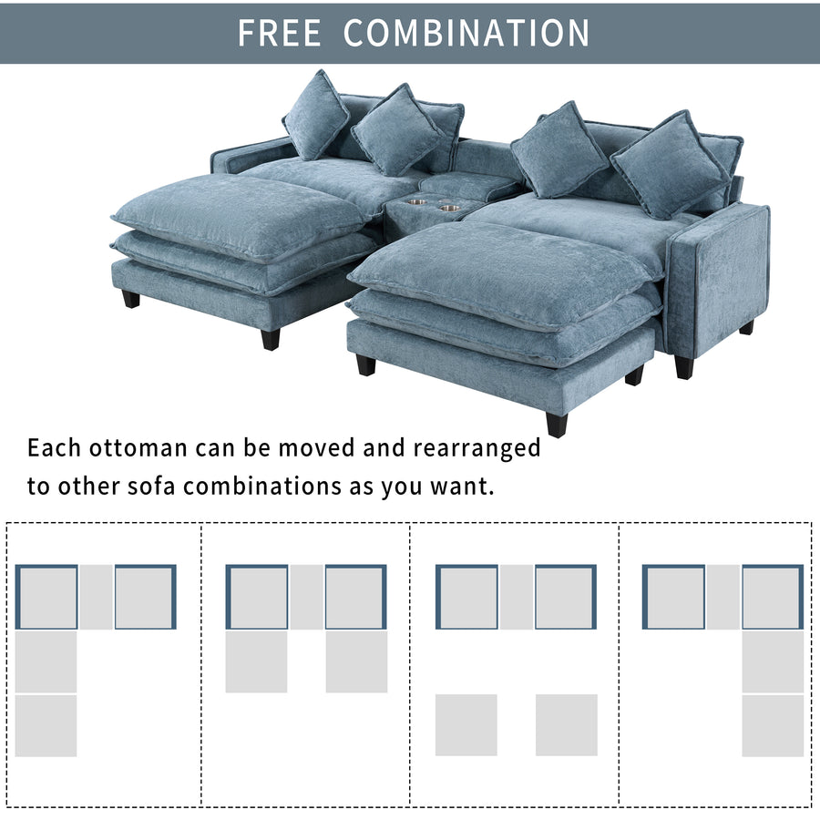 Light Blue Sectional Sofa with Ottoman