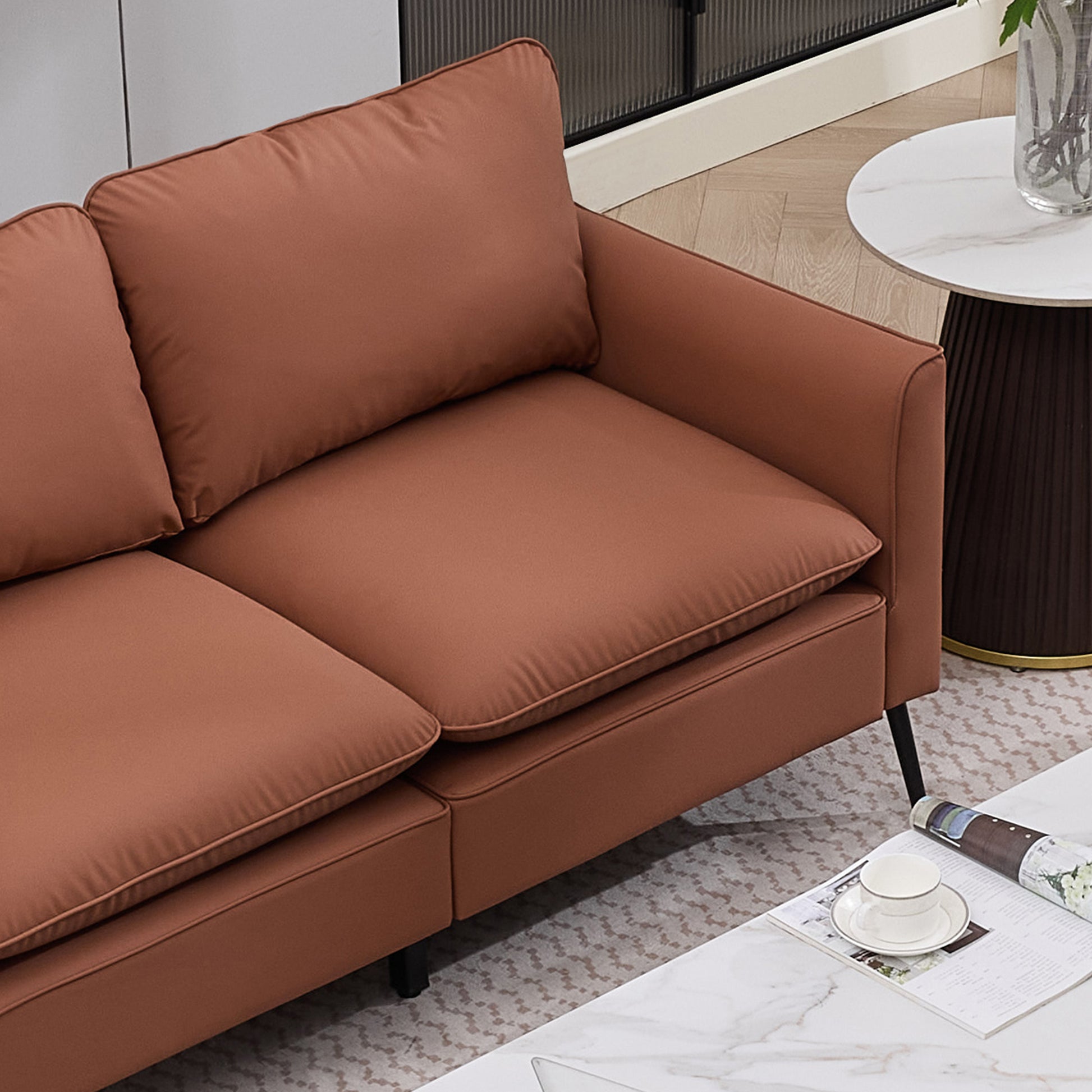 Retro Faux Leather Brown Loveseat