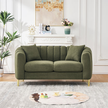 61' Teddy Loveseat Sofa ,Luxury 2 Seater Deep Couch,Modern Tufted Couch, Gold Metal Legs Sofa for Living Room, Bedroom, Apartment (Green)