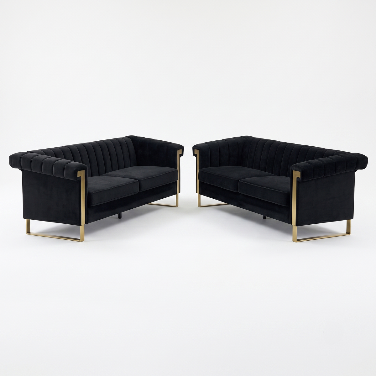 Terra Black Velvet 2 Piece Sofa Set Black