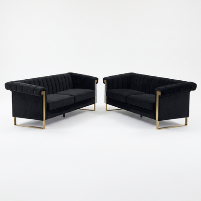 Terra Black Velvet 2 Piece Sofa Set Black