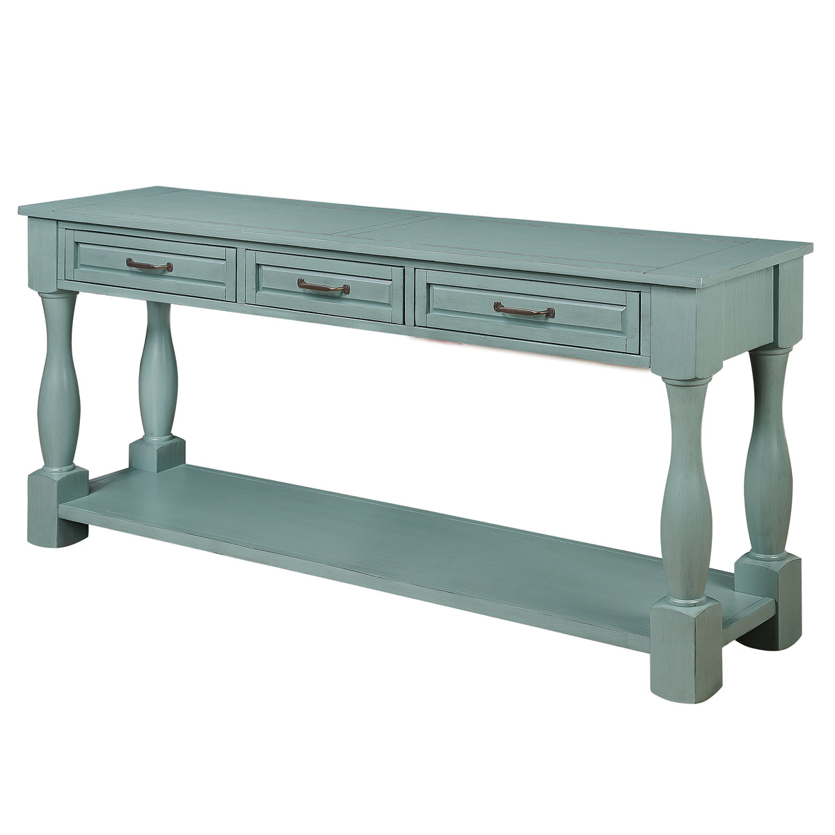 60inch Long Wood Console Table with 3 Drawers and 1 Bottom Shelf for Entryway Hallway Easy Assembly Extra-thick Sofa Table ( Retro Blue)