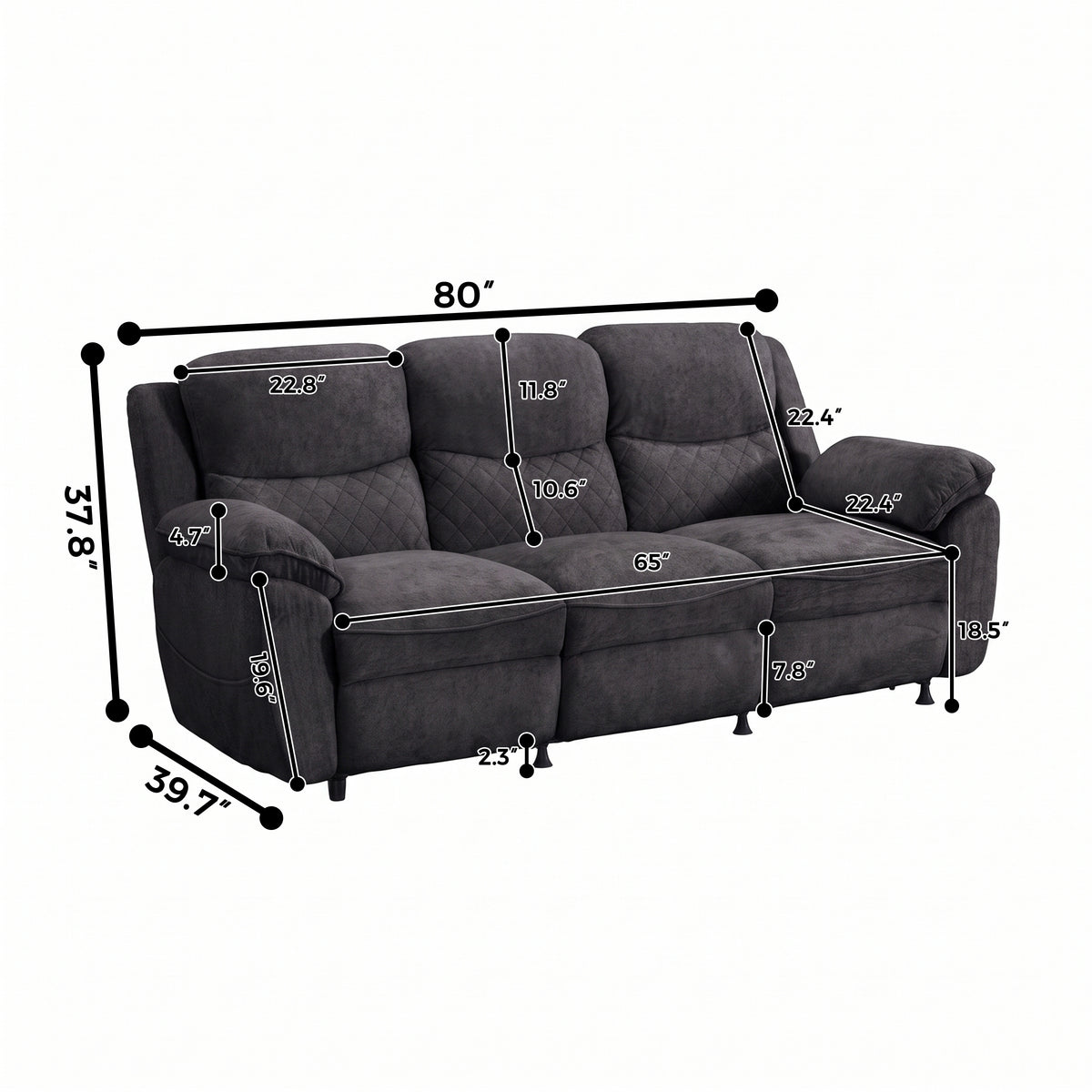 3 seater 6 seater dark gray power recliner sofa