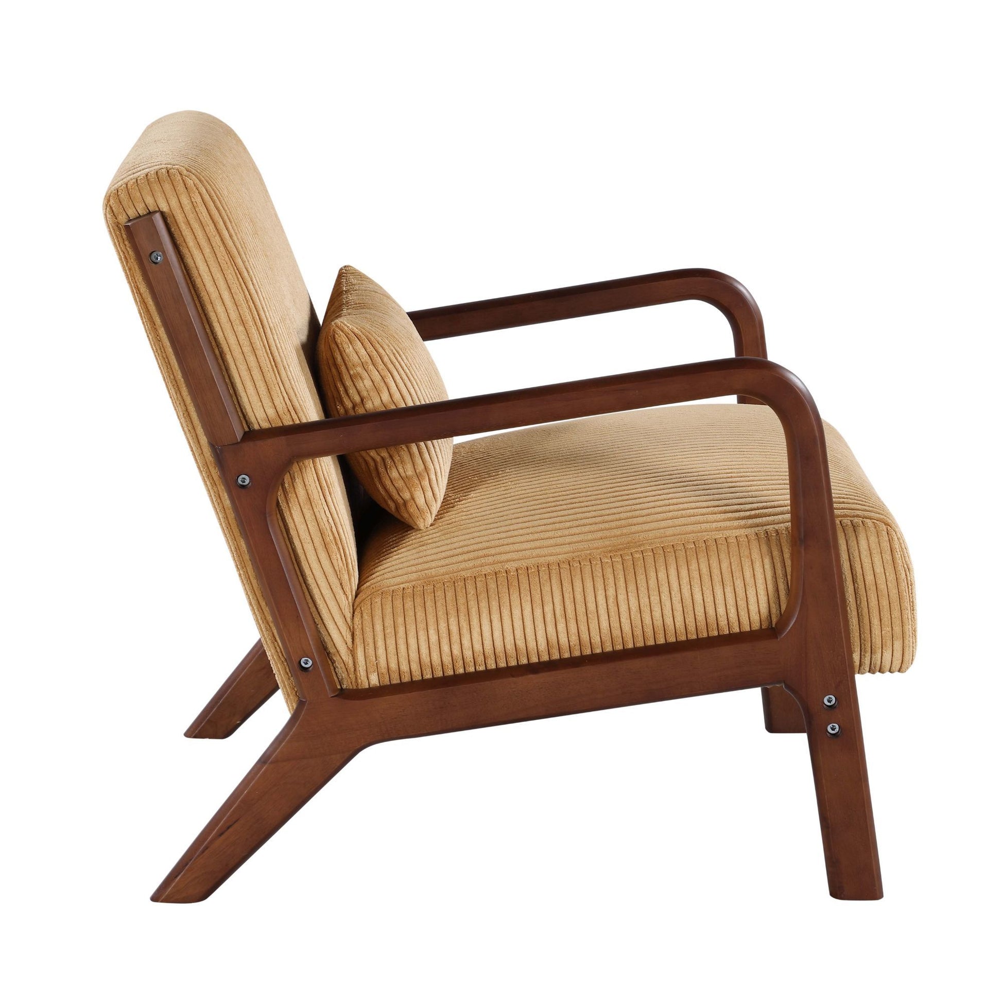 Ginger Corduroy Upholstered Wooden Armchair with Back Support Pillow