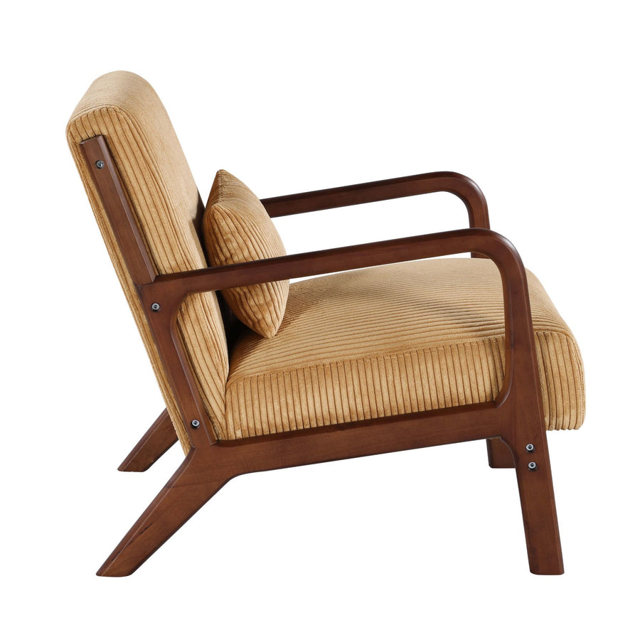 Ginger Corduroy Upholstered Wooden Armchair with Back Support Pillow