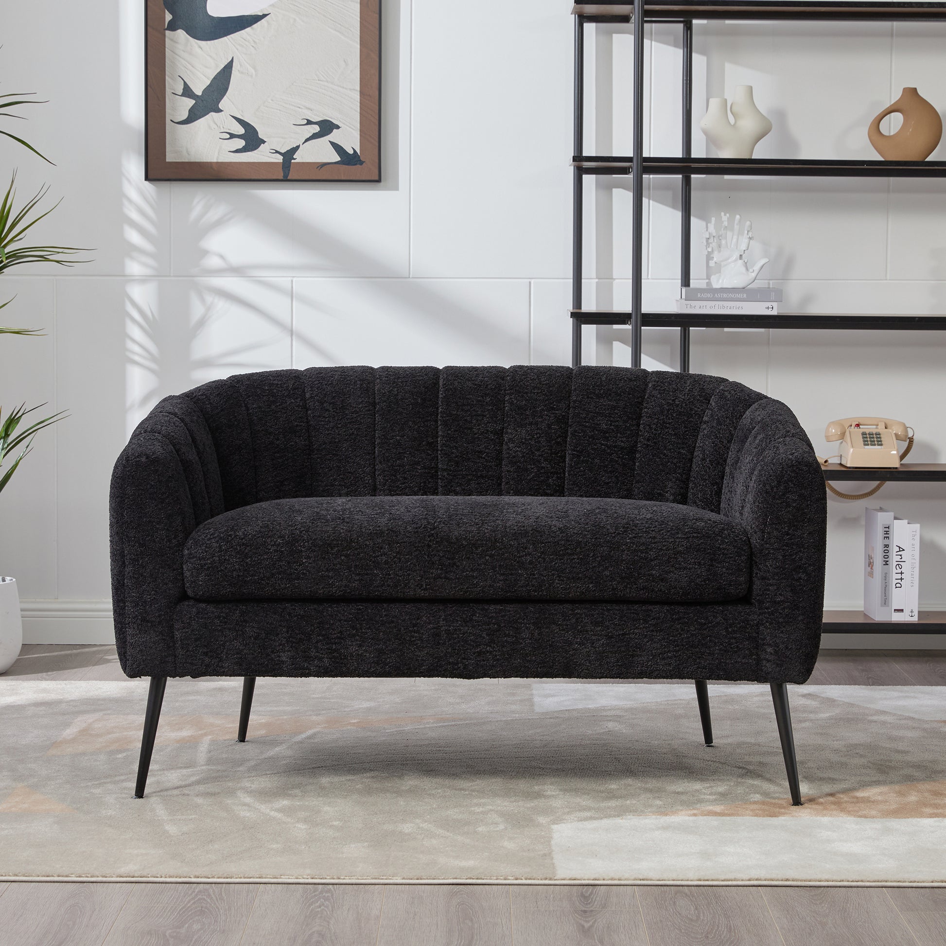 Pash Chenille Black Love Seats with wooden leg