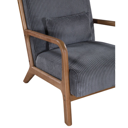Dark Gray Corduroy Upholstered Wooden Armchair with Back Support Pillow