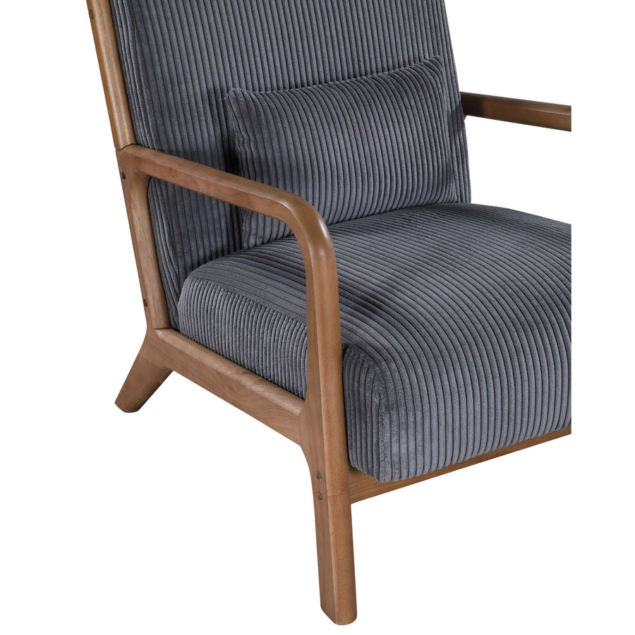Dark Gray Corduroy Upholstered Wooden Armchair with Back Support Pillow