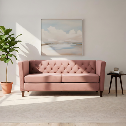Button Tufted Velvet 3-Seater Sofa Rose Gold