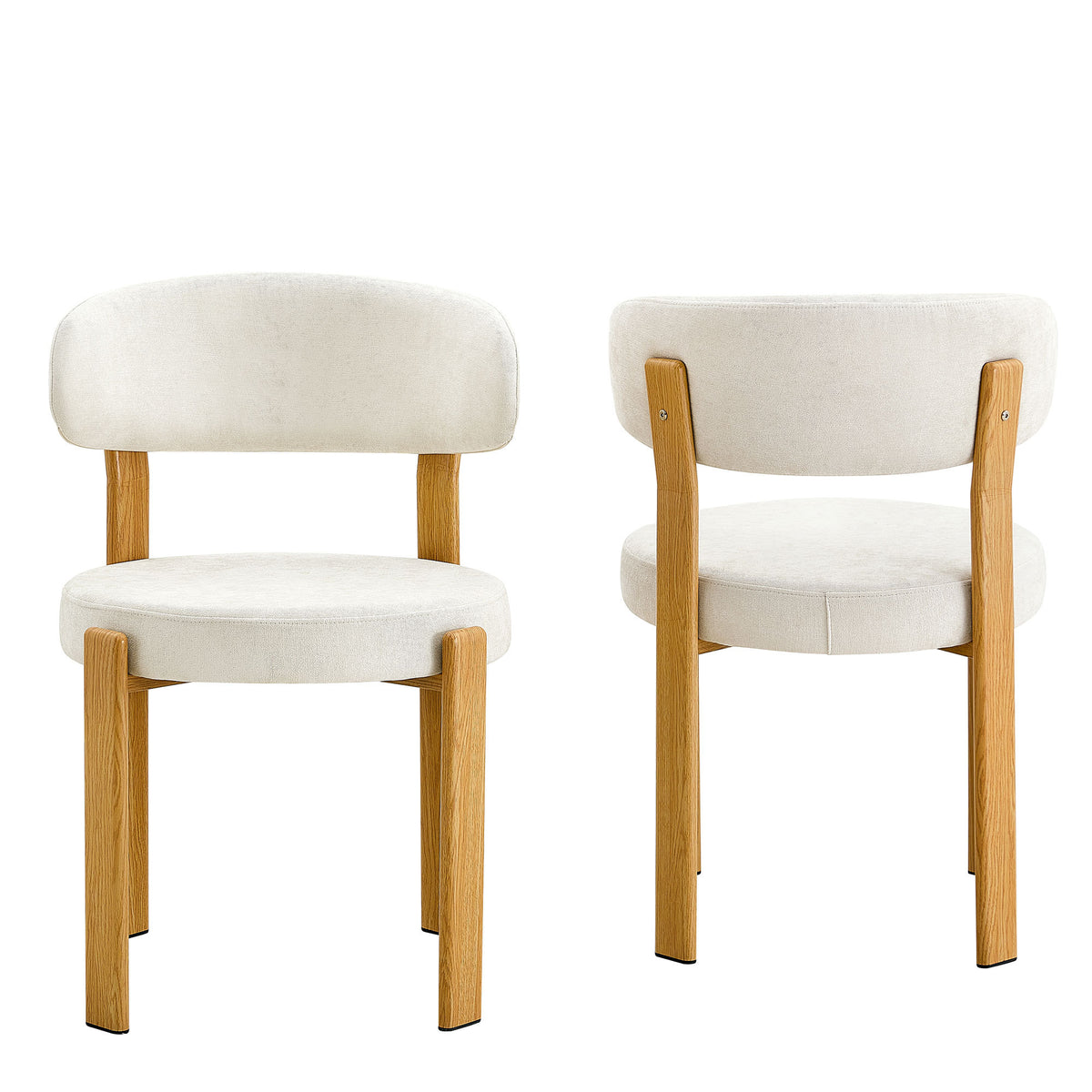 White set of 2 piece 4 piece dining chair with curved back and wooden legs