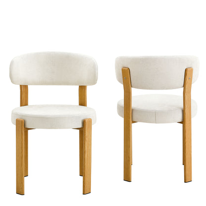 White set of 2 piece 4 piece dining chair with curved back and wooden legs