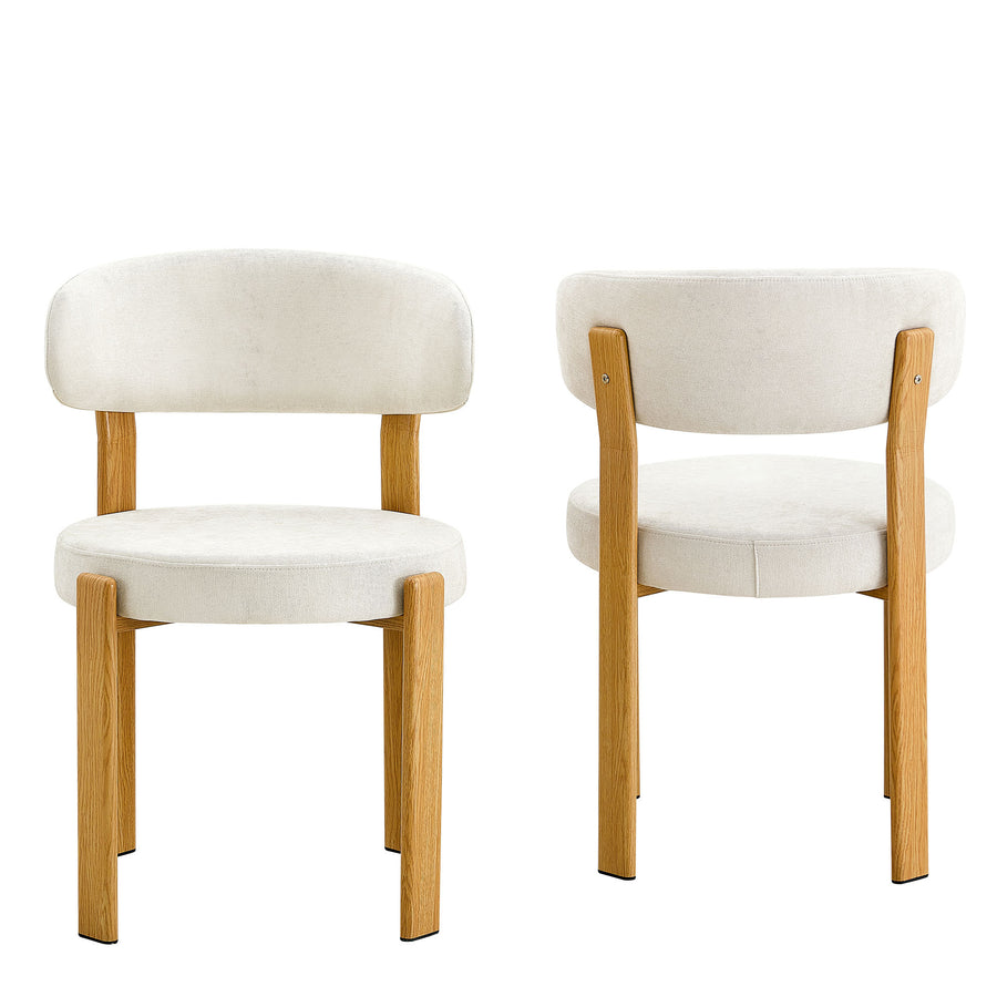 White set of 2 piece 4 piece dining chair with curved back and wooden legs
