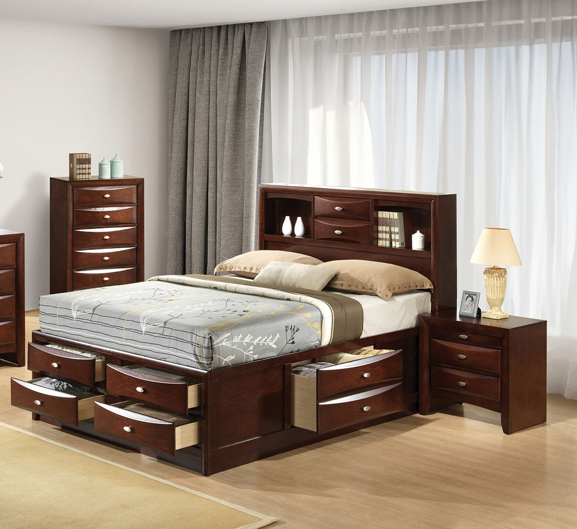Contemporary Eastern King Size Bed with 2 Nightstands (3pc Set)