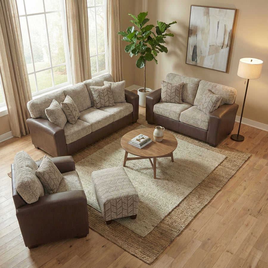 Brown Faux Leather Sofa Set