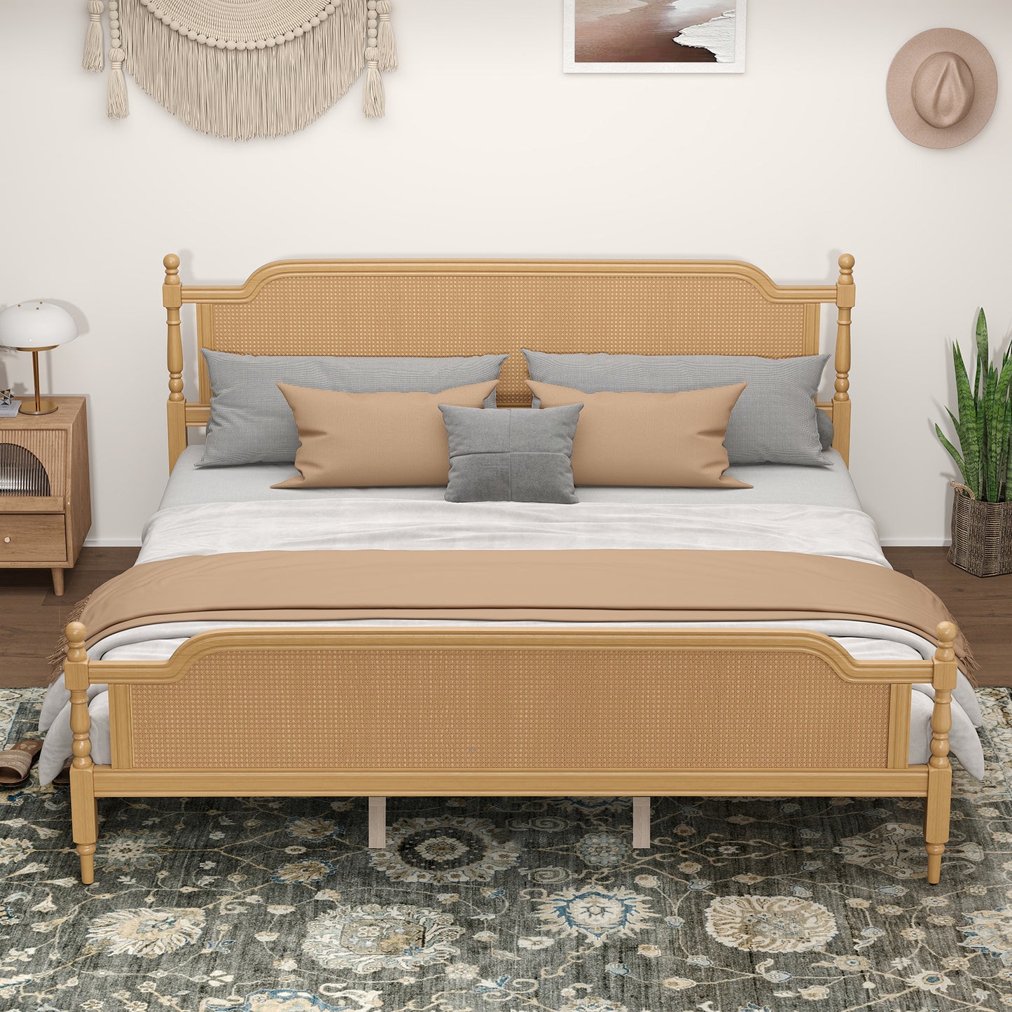Rattan King Size Platform Bed Frame