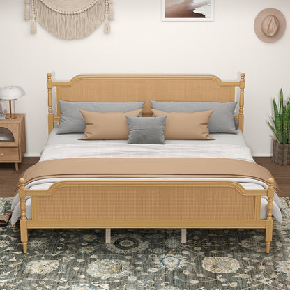 Rattan King Size Platform Bed Frame
