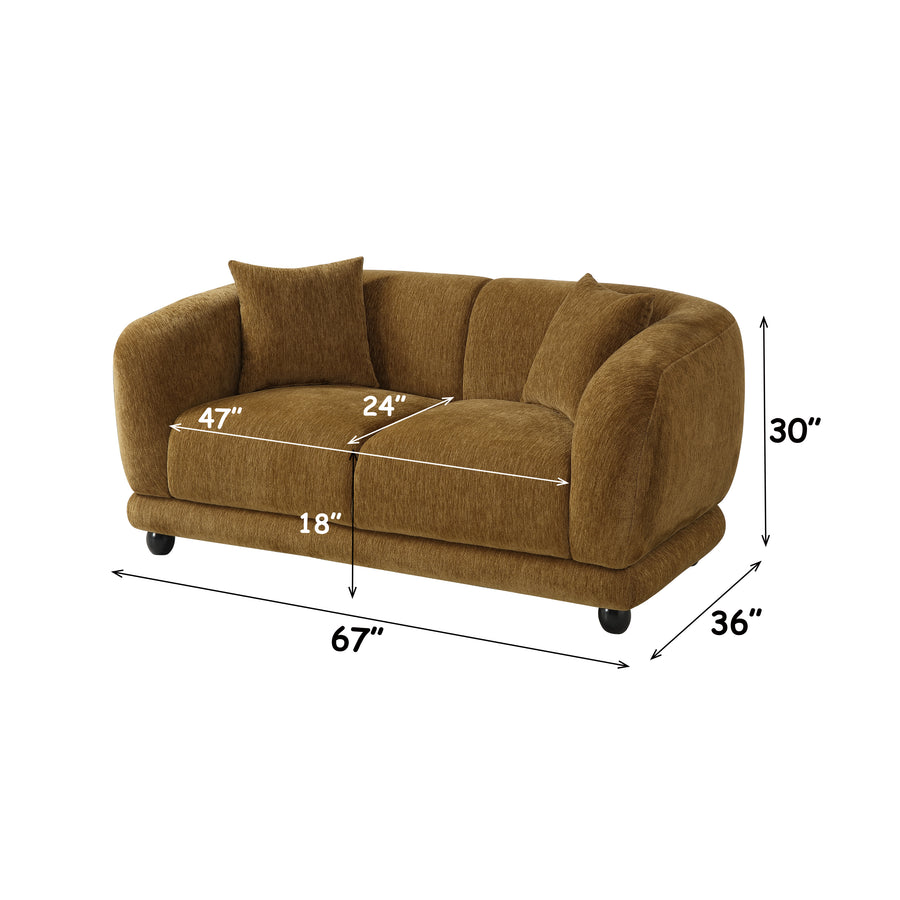 Lennox Brown Chenille Loveseat w/2 Pillows