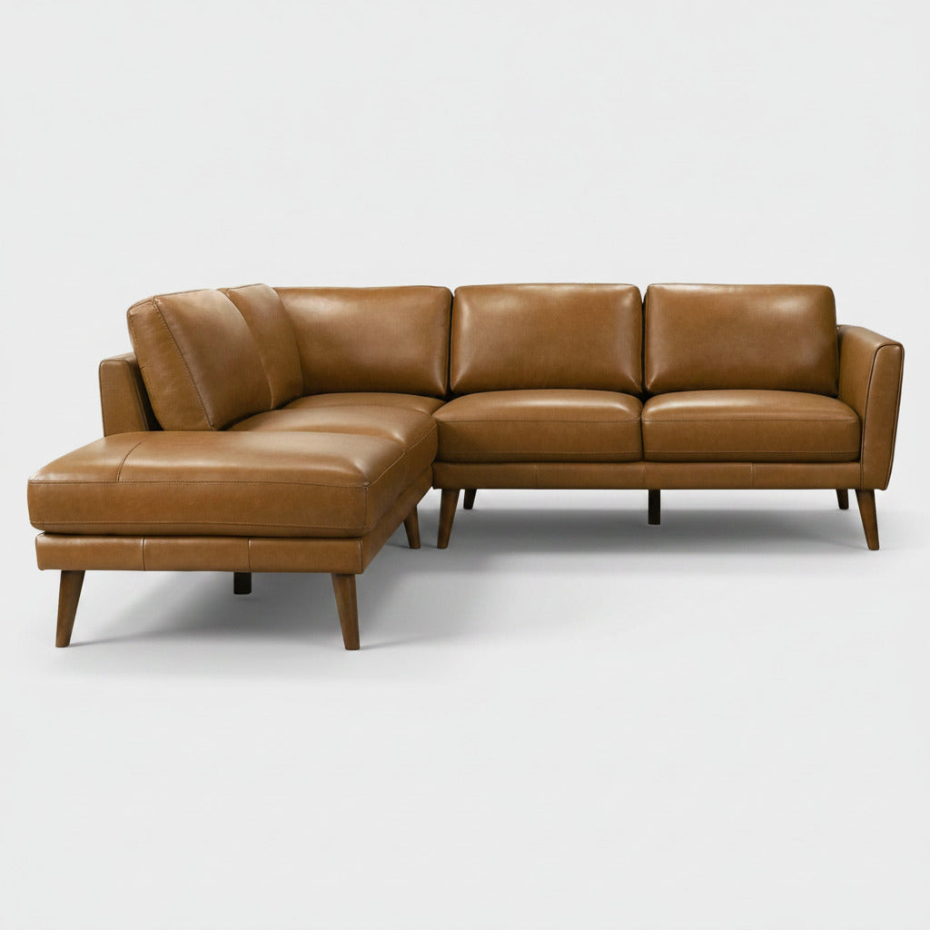 Benson Tan Leather Sectional Sofa