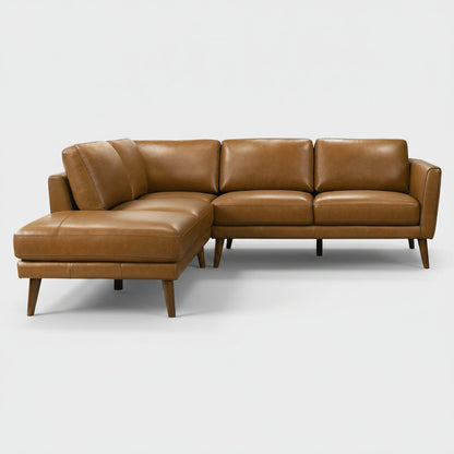 Tan Leather Sectional Sofa with Left Facing Chaise
