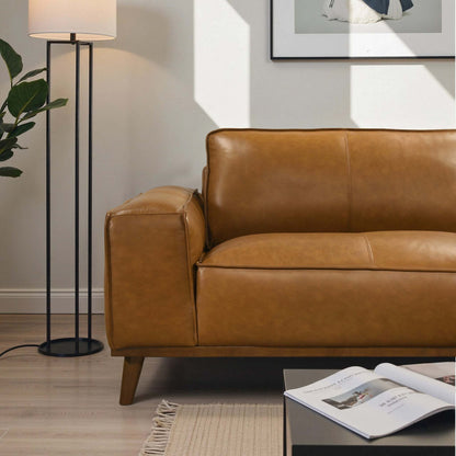 Right Facing Sectional Sofa with Mid-Century Modern Design, Genuine Leather Upholstery, Walnut-Finished Wood Legs, 98-Inch L-Shaped Layout