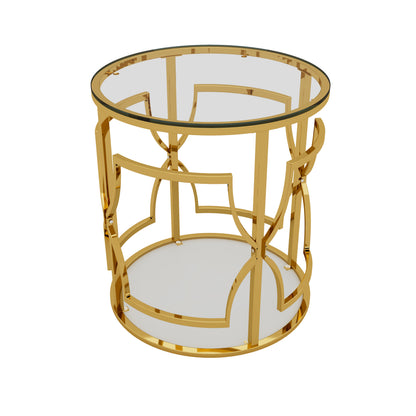 Transparent tempered glass golden metal leg round side table