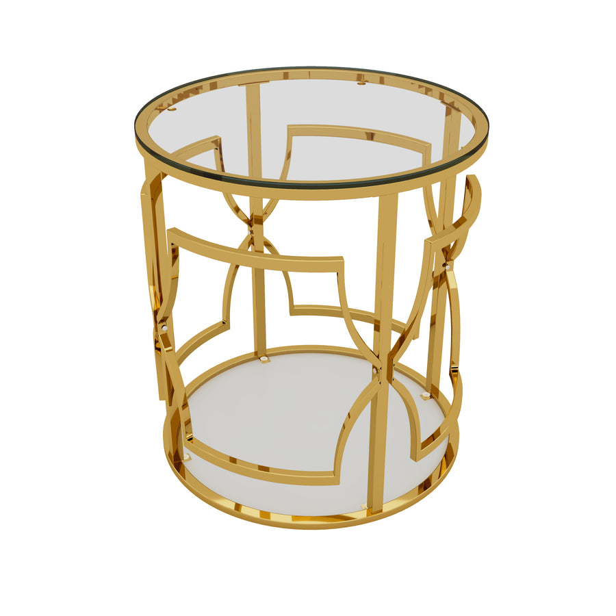 Transparent tempered glass golden metal leg round side table