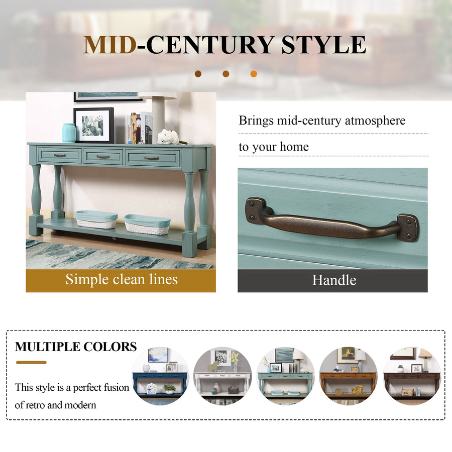 60inch Long Wood Console Table with 3 Drawers and 1 Bottom Shelf for Entryway Hallway Easy Assembly Extra-thick Sofa Table ( Retro Blue)