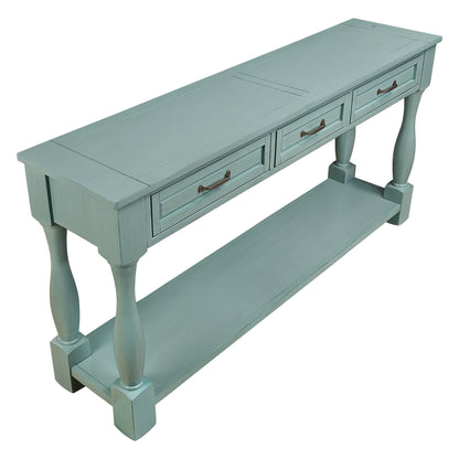 60inch Long Wood Console Table with 3 Drawers and 1 Bottom Shelf for Entryway Hallway Easy Assembly Extra-thick Sofa Table ( Retro Blue)