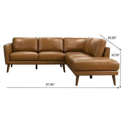 Tan Leather Sectional Sofa with Right Facing Chaise