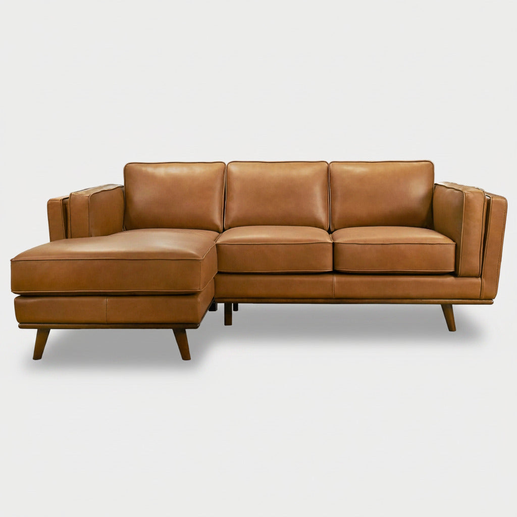 Chase Genuine Leather Sectional Left Facing Sofa Tan Leather 90.90 inches