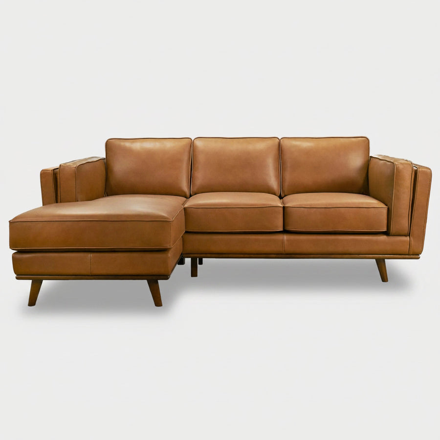 Chase Genuine Leather Sectional Left Facing Sofa Tan Leather 90.90 inches