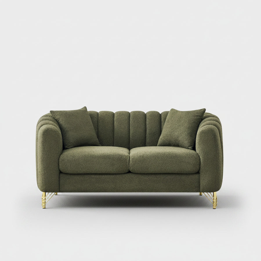 61' Teddy Loveseat Sofa ,Luxury 2 Seater Deep Couch,Modern Tufted Couch, Gold Metal Legs Sofa for Living Room, Bedroom, Apartment (Green)