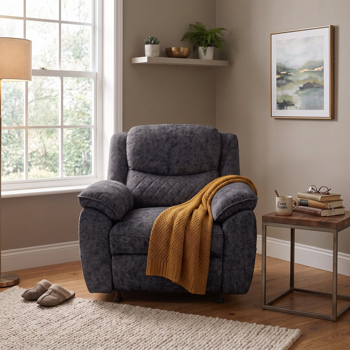 1 seater dark gray power recliner sofa