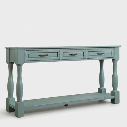 60inch Long Wood Console Table with 3 Drawers and 1 Bottom Shelf for Entryway Hallway Easy Assembly Extra-thick Sofa Table ( Retro Blue)