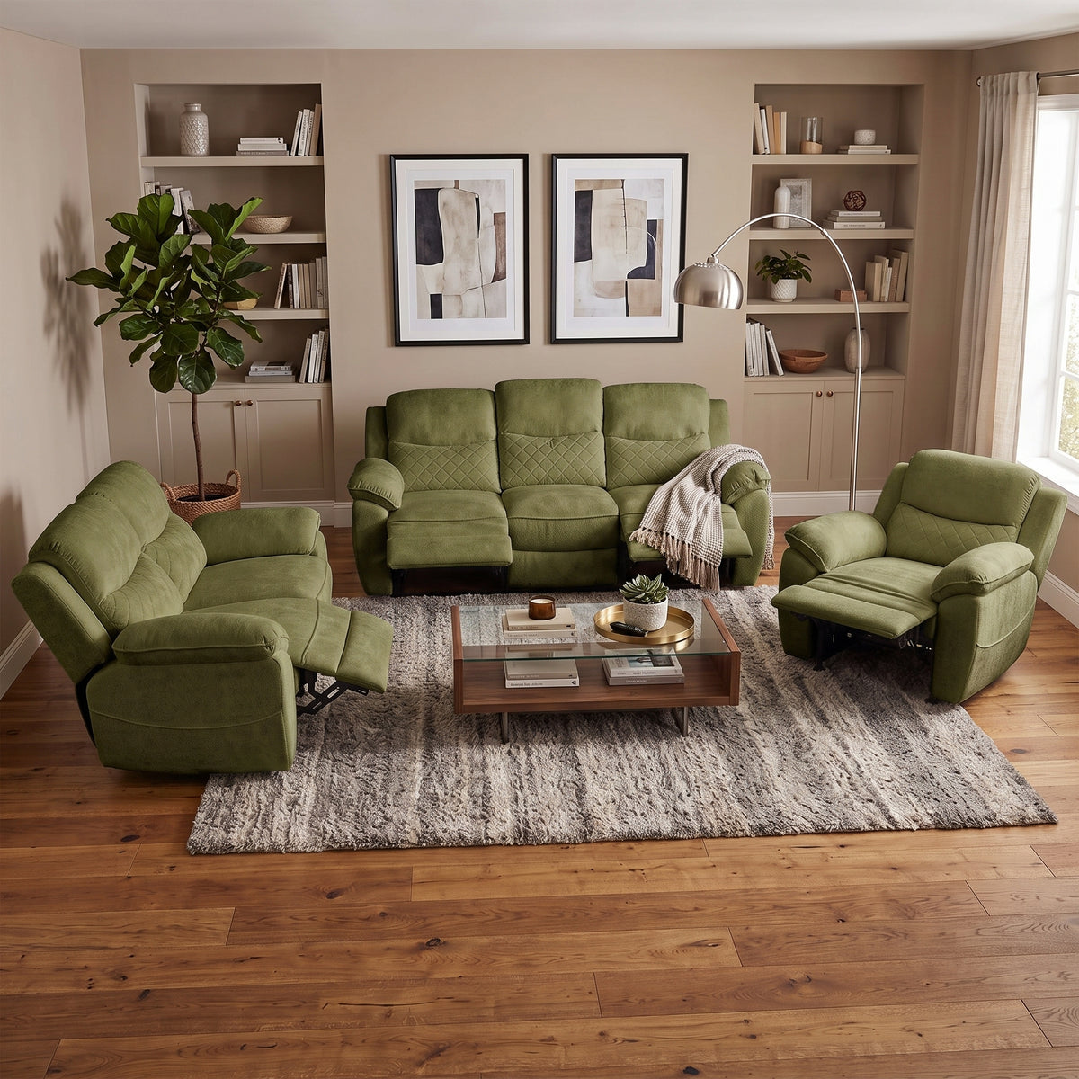 6 seater charcoal green power recliner sofa 