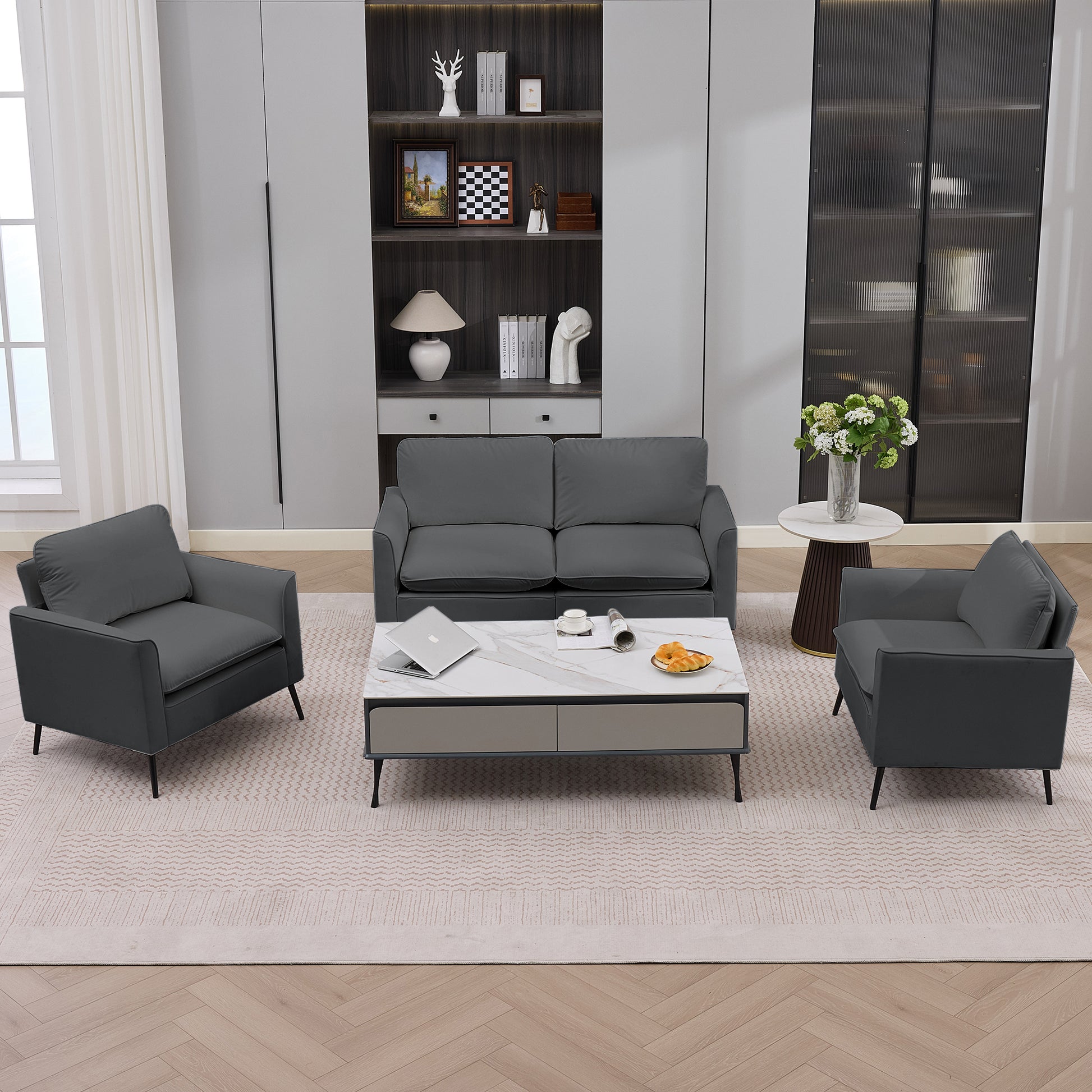 Retro Faux Leather Light Gray Loveseat