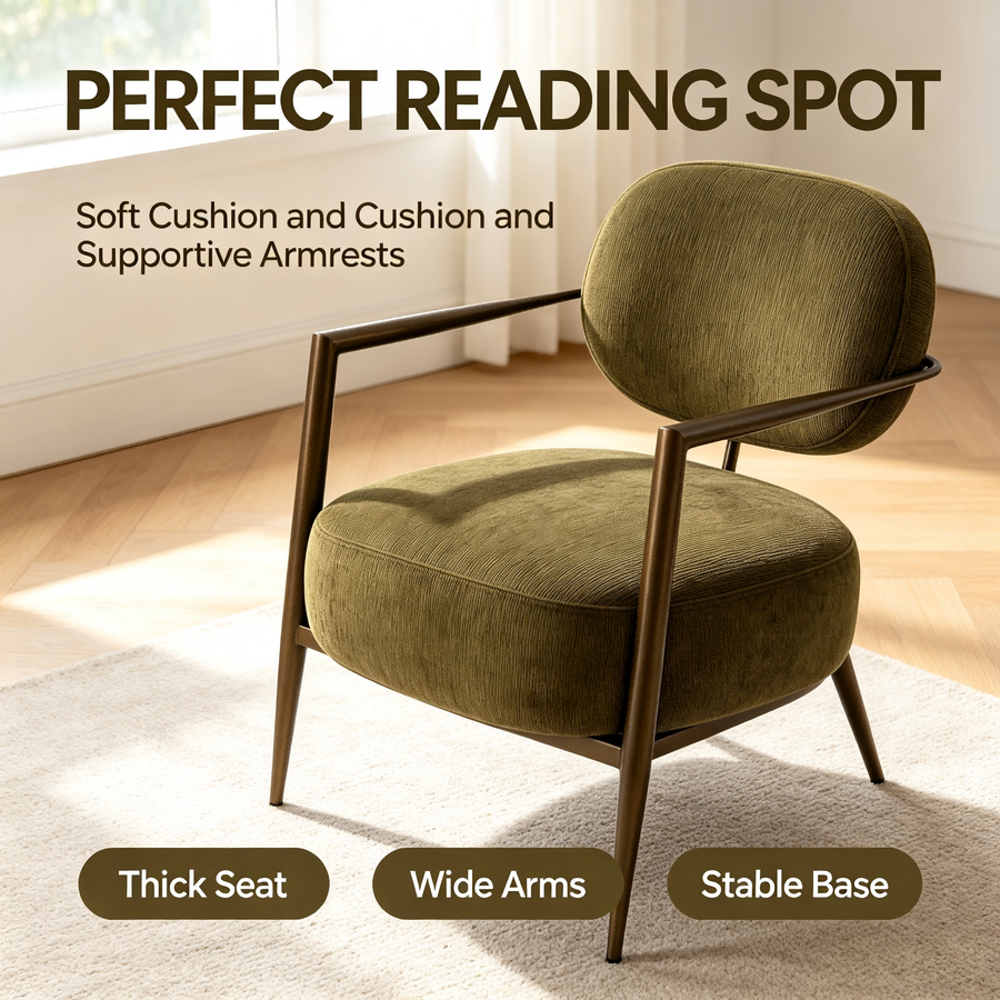 Green metal frame accent chair