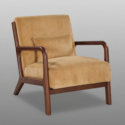 Ginger Corduroy Upholstered Wooden Armchair with Back Support Pillow