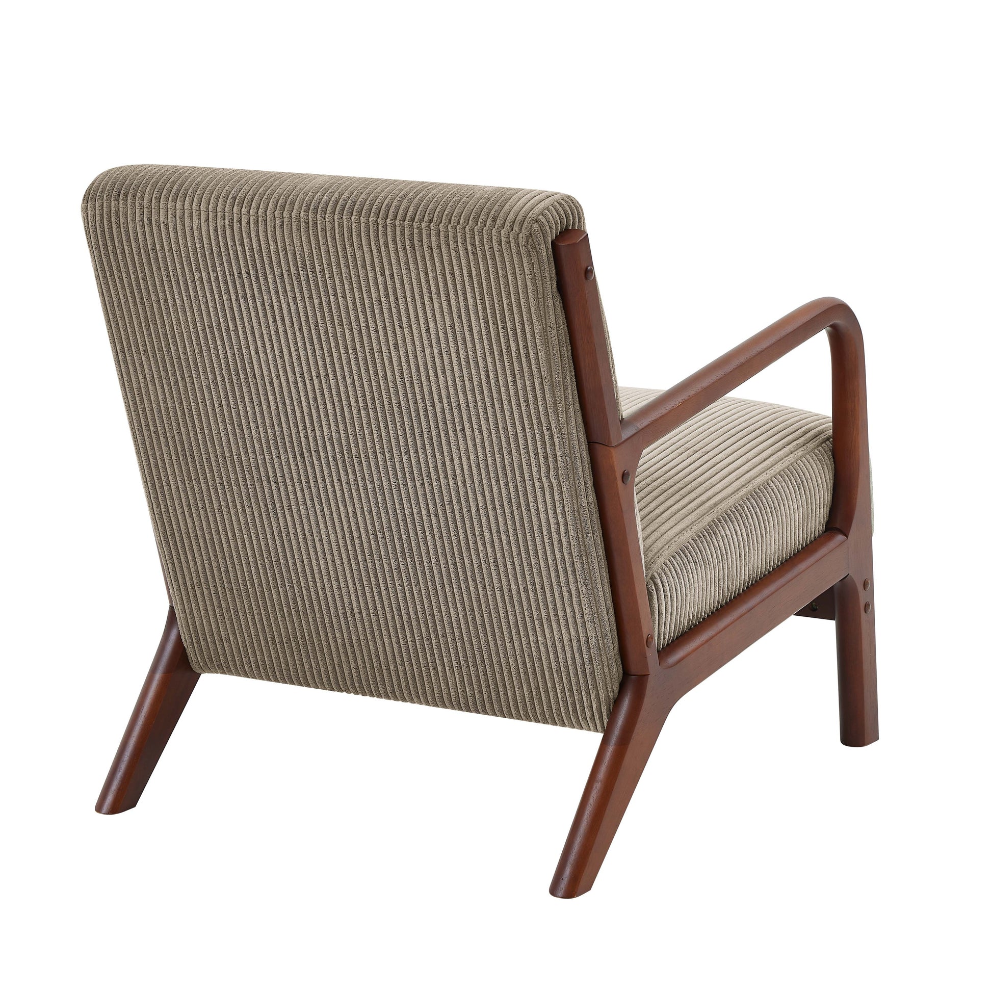 Camel Corduroy Upholstered Wooden Armchair with Back Support Pillow