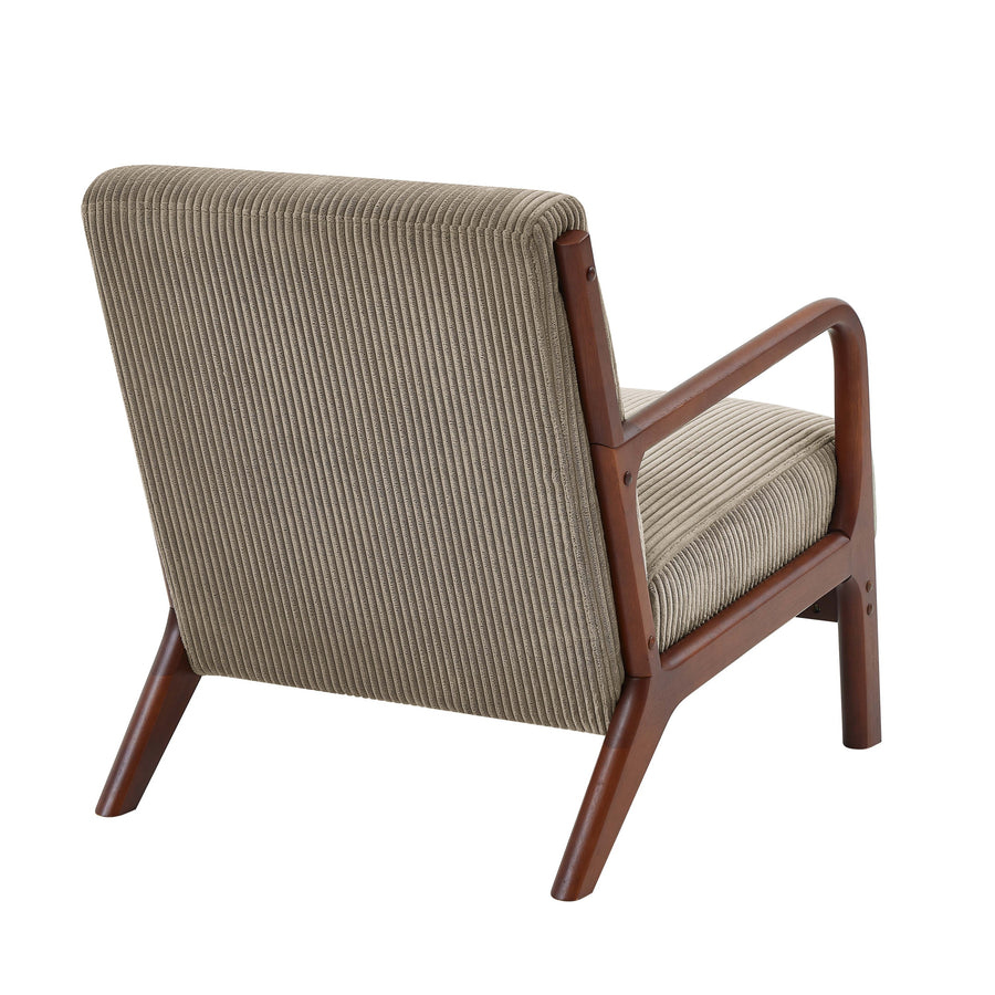 Camel Corduroy Upholstered Wooden Armchair with Back Support Pillow