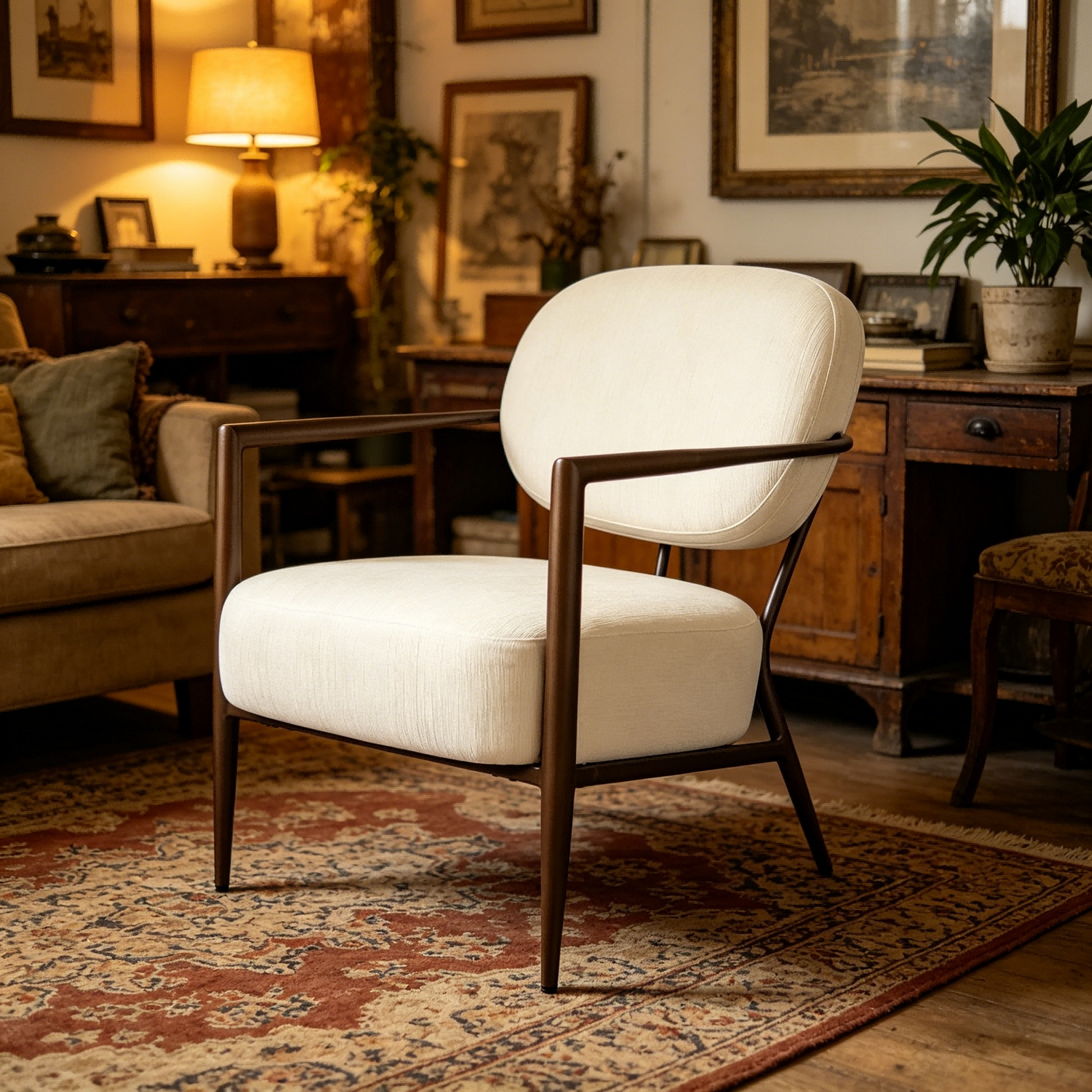 White metal frame accent chair