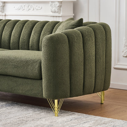 61' Teddy Loveseat Sofa ,Luxury 2 Seater Deep Couch,Modern Tufted Couch, Gold Metal Legs Sofa for Living Room, Bedroom, Apartment (Green)