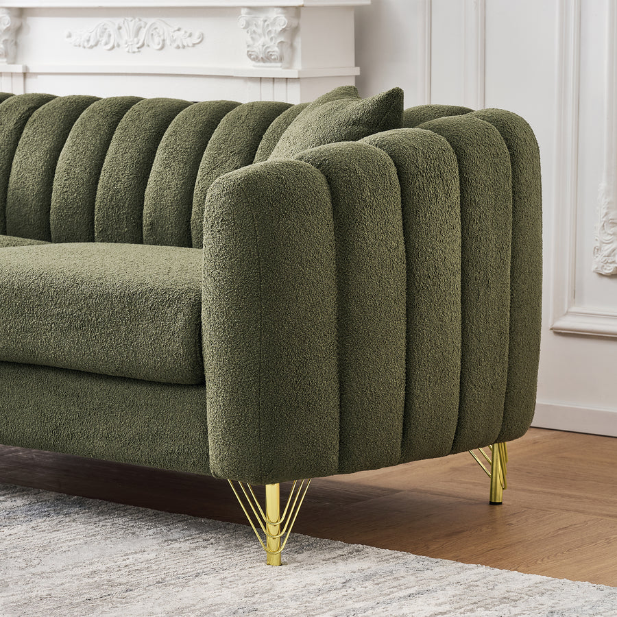 61' Teddy Loveseat Sofa ,Luxury 2 Seater Deep Couch,Modern Tufted Couch, Gold Metal Legs Sofa for Living Room, Bedroom, Apartment (Green)