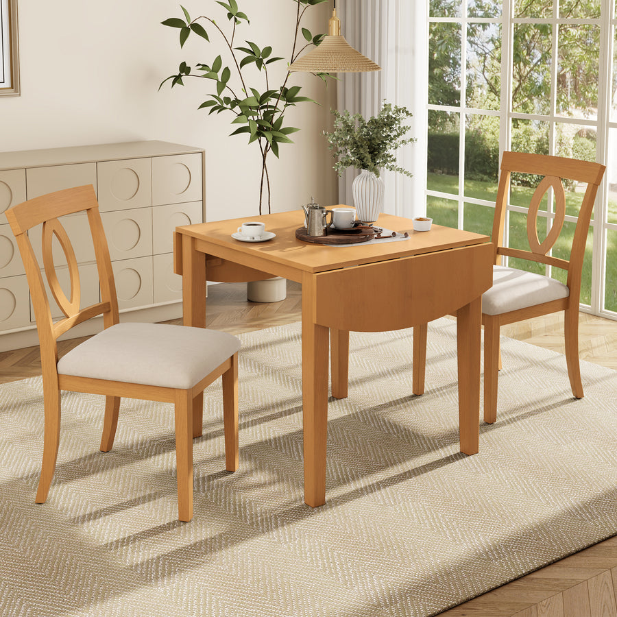 beige 3 Piece Dual Drop Leaf Dining Set