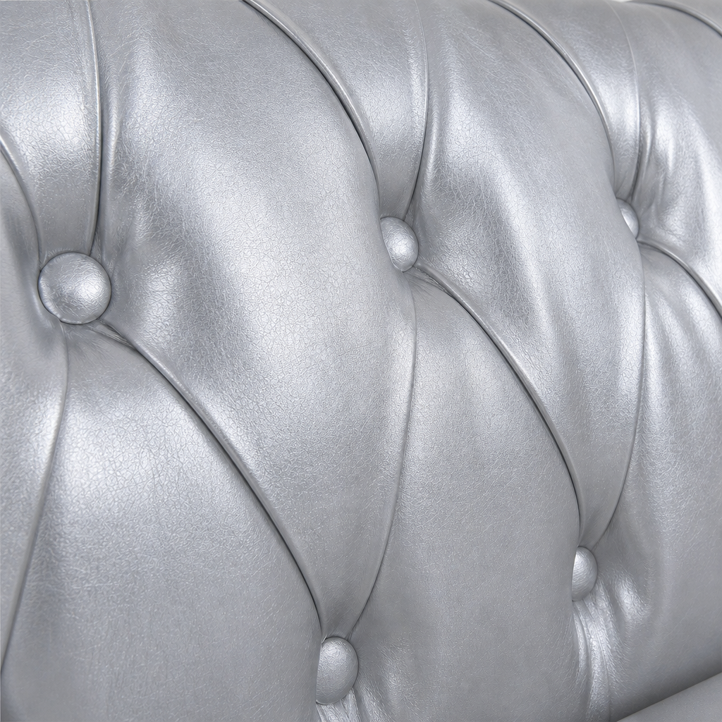 Silver PU Leather 3 Seater round arm sofa