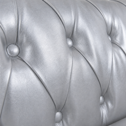 Silver PU Leather 3 Seater round arm sofa