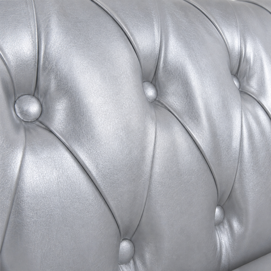 Silver PU Leather 3 Seater round arm sofa