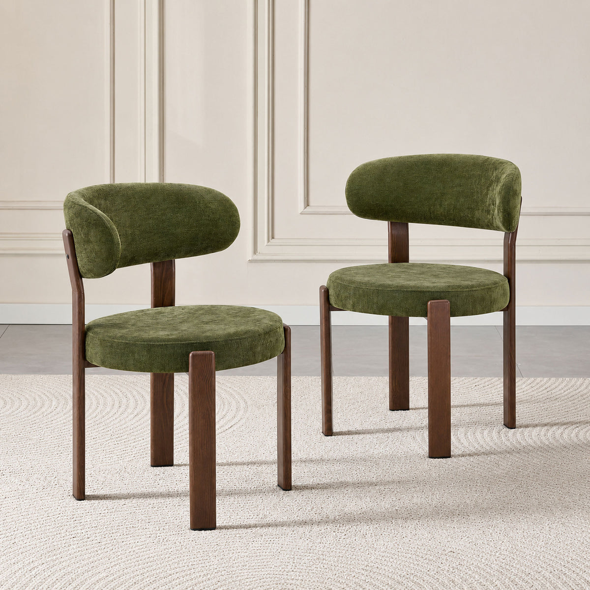 Charcoal green set of 2 piece dining chair with curved back and wooden legs