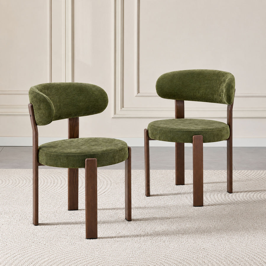 Charcoal green set of 2 piece dining chair with curved back and wooden legs